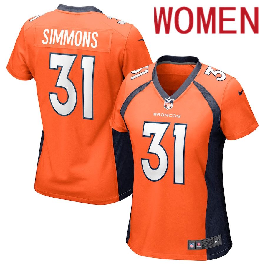 Women Denver Broncos #31 Justin Simmons Nike Orange Game NFL Jersey->women nfl jersey->Women Jersey